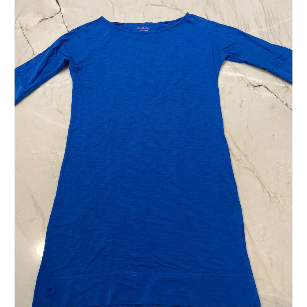 Lilly‎ Pulitzer Blue Pima Cotton 3/4 Sleeve Shift Dress Size Small